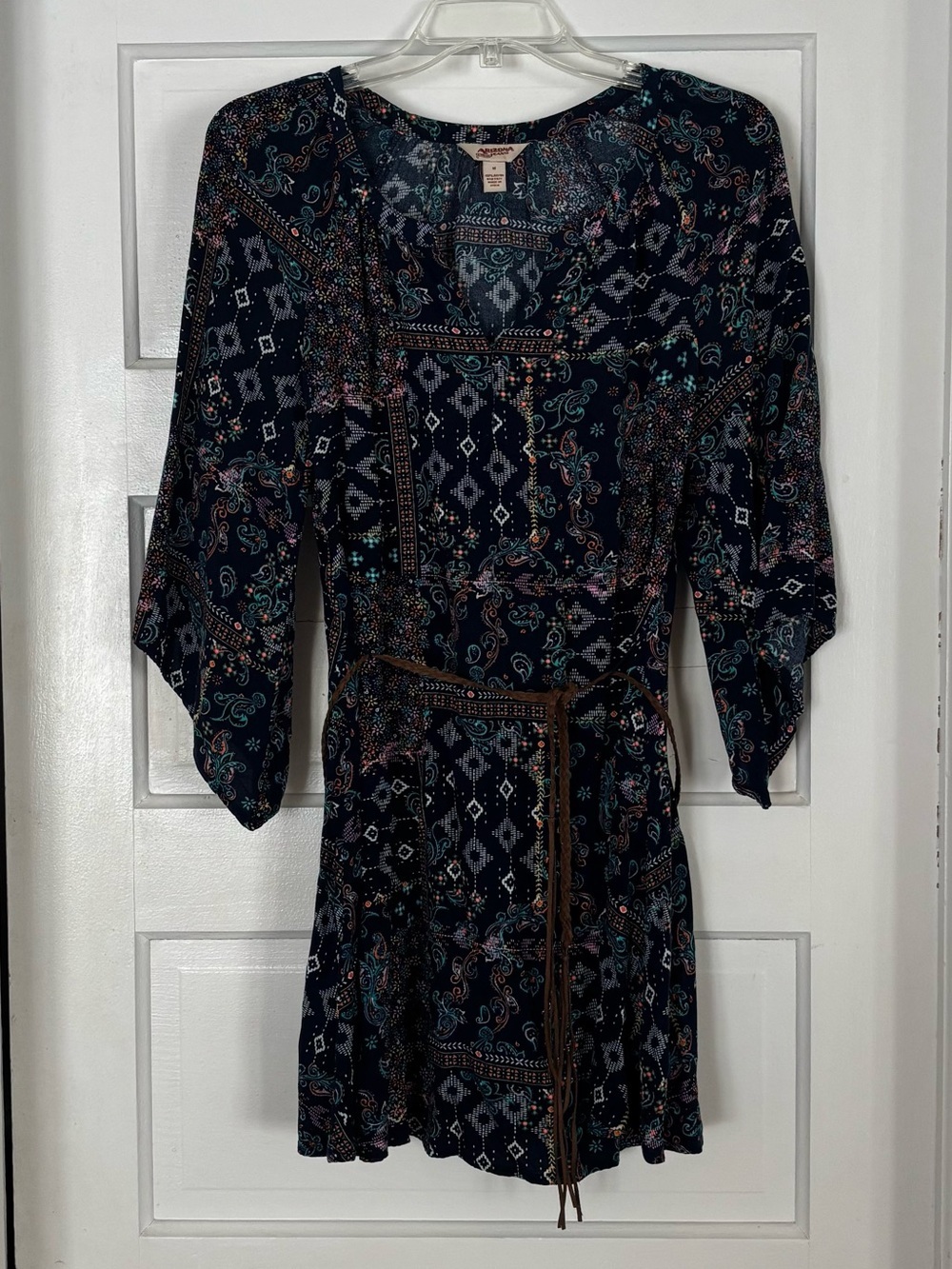 Arizona Jean Company Navy Floral Print Mini Dress with Tie Belt